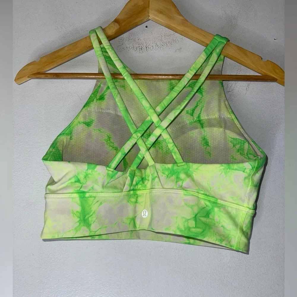 Lululemon Energy Bra High Neck Long Line‎ Shibori Med Support B-C Yoga Cups Sz 8